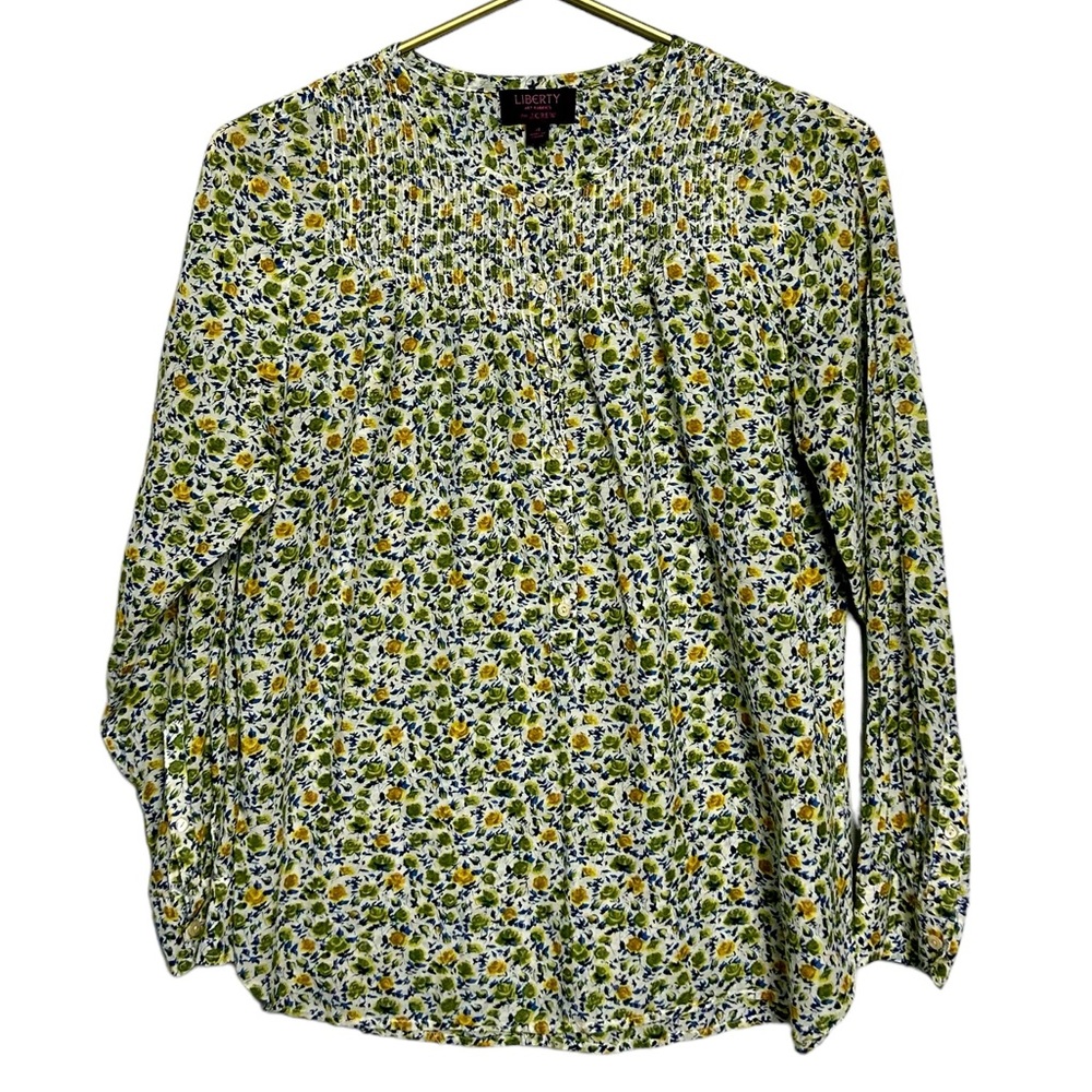 J. Crew X Liberty Of London Ditsy Floral Top Yellow Green Size 4 Blouse Shirt